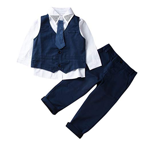 Traje Niño Conjuntos Verano 3 Piezas 1 Camisa con Corbata + 1 Chaleco +1 Pantalones Largos Ropa para Chicos Formal Traje Boda para Niño Disponible de 1 a 7 Años (2-3 años)