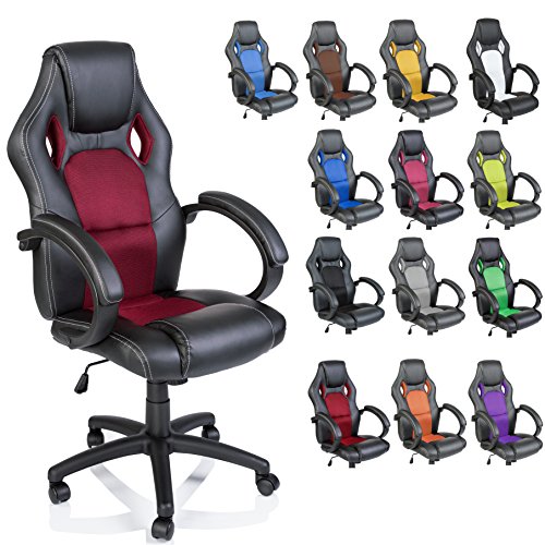 TRESKO Silla giratoria de oficina Sillón de escritorio Racing disponible en 14 colores, bicolor, silla Gaming ergonómica, cilindro neumático certificado por SGS (Negro/Burdeos)