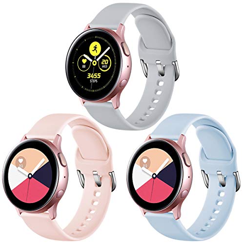 Vobafe Correa Compatible con Samsung Galaxy Watch Active/Active 2 (40mm/44mm), Correas de Repuesto de Silicona Suave con Cierre para Galaxy Watch 3 41mm/Gear Sport, S Rosa/Azul/Gris