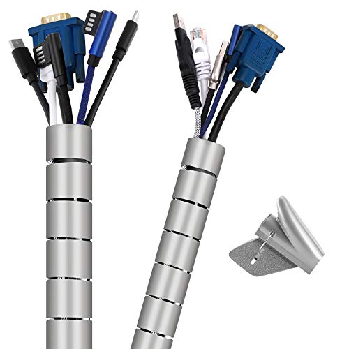 VoJoPi Organizador Cables, 2 X 1.5m Organizador de Cablesde Material PET,Automático Cubre Cables Para TV,computadora,(∅ 22 und ∅16 mm),Gris