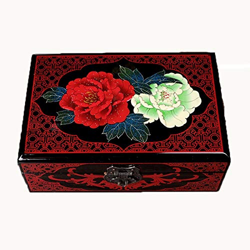WNN URG - Joyero de madera retro vintage con espejo chino tradicional pintado a mano, caja de tesoro, organizador de joyas, caja de almacenamiento de recuerdos, joyería decorativa Bo