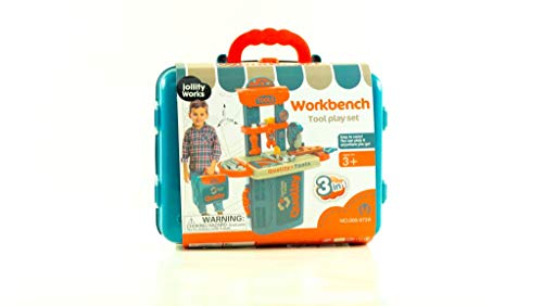 Workbench Compacto y ligero, banco de trabajo en maletín convertible 3 en 1 con 21 herramientas, fácil de desmontar y transportar a la edad recomendada de 3 años y requiere montaje. Kit de regalo