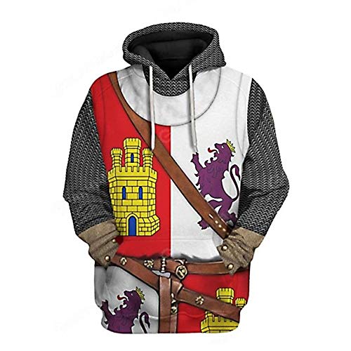 YesCoser Sudadera con capucha con capucha y estampado en 3D para figura histórica medieval Knight Cosplay disfraz