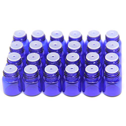 Yizhao Azul Botellas de Aceite esencial de Vidrio Vacías 2ml,con Reductor de Orificio y Tapa,Para Aceites Esenciales, E-Líquidos,Aromaterapia,Perfumes,Masajes,Laboratorio de Química – 24 Pcs