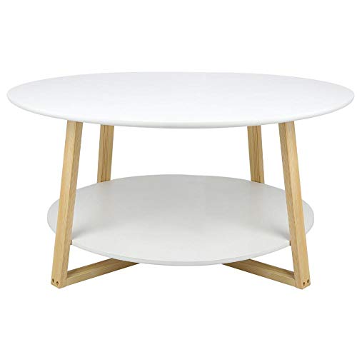Zoternen - Mesa auxiliar redonda, mesa baja de madera, mesa de café, mesa de noche para salón, dormitorio, oficina, 2 pisos