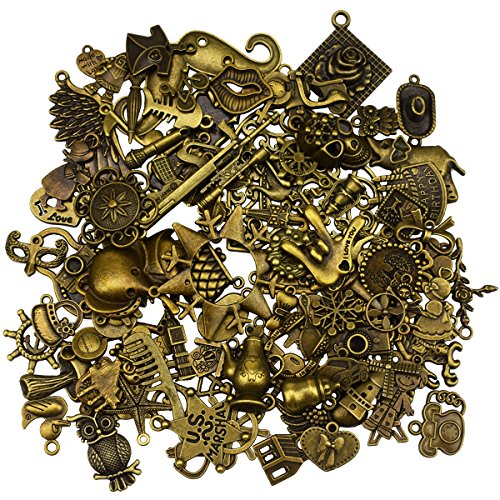100 unidades de bronce antiguo de la vendimia encantos conjunto accesorios hechos a mano bricolaje collar colgantes que hace fuentes
