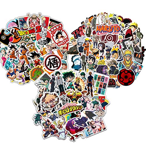 150 pegatinas de anime, de las 3 mejores series de anime japonesas, Bola de dragón, My Hero Academia y Naruto, 50 pegatinas cada una