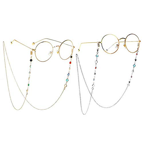 2 Piezas Cadena de Gafas,Cadena de Gafas para Mujer, Cadena de Gafas de Lectura, Adecuada para Gafas de Lectura y Miopía,(Oro y Plata)