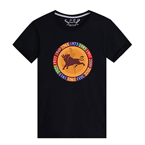 2021 - Camiseta de manga corta con diseño del año del buey, color rojo Black-vater C XXXL