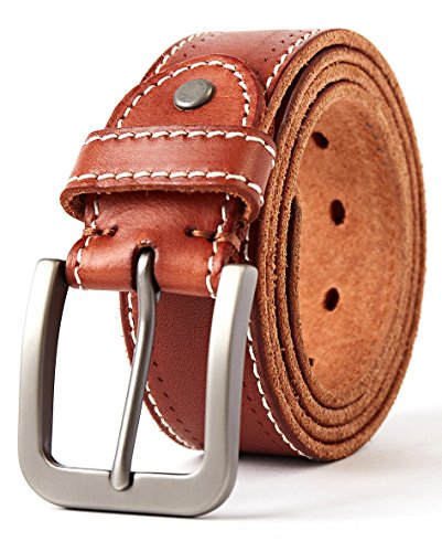 3ZHIYI Vintage Cinturón de piel de búfalo cuero 38 mm de ancho y aprox 4 mm de grueso, cinturón de los pantalones vaqueros de la prima para el ocio (Marrón, 120CM (tamaño rectificado 43"-47"))