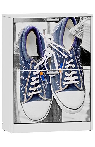 Abitti Zapatero de 2 Puertas Blanco 82x60cm, con serigrafia Sneakers Azules
