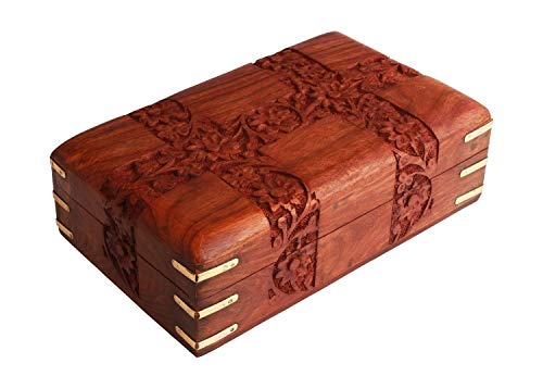 Ajuny Joyero de madera tallados a mano, organizador de almacenamiento de recuerdos, hecho a mano, decorativo para regalos