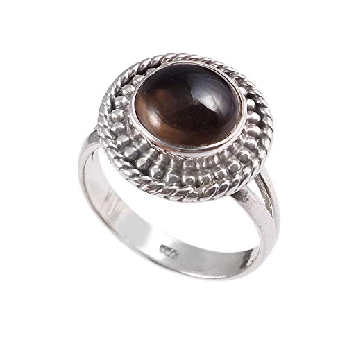 Anillo de plata de ley 925 para mujer|anillo de piedra preciosa natural Cuarzo ahumado|Banda de boda para las mujeres|Piedras preciosas anillo, anillo de compromiso|Tamaño del anillo 17 (R-73)