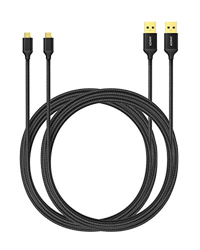 Anker Cable USB de Nylon Entrelazado Libre de Enredos (con Clavija Bañada en Oro; para Android, Samsung, HTC, Nokia, Sony, BQ, Xiaomi y más) (2×1.8m, Negro)