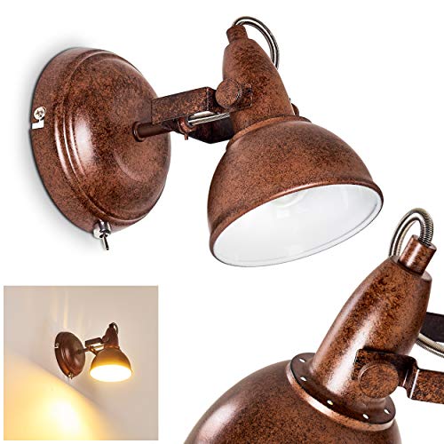 Aplique Tina, de metal en marrón oxidado/blanco, 1 x E14, máx 40 vatios, regulable, diseño retro/vintage, adecuado para bombillas LED, ideal para pasillos