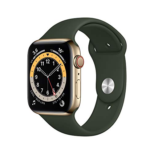 Apple Watch Series 6 (GPS + Cellular, 44 mm) Caja de Acero Inoxidable en Oro - Correa Deportiva Verde Chipre