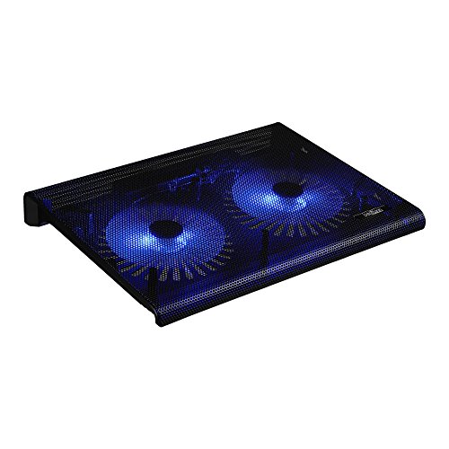 Base de refrigeración y Soporte para portátil y vídeo-Consolas con diseño Elegante, 2 Ventiladores con luz led, Laptop Cooling Pad 2 Conexiones USB (10” - 17"), Ergonómico y Ultra-silencioso.(Negro).