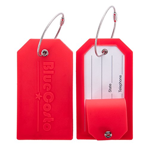 BlueCosto 2X Rojo Etiquetas para Equipaje Etiqueta para Dirección de Maleta Luggage Tags w/Privacidad Cubierta