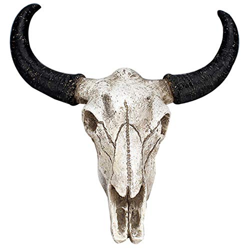 bobotron Resina Longhorn Vaca CráNeo Cabeza Colgante de Pared Decoración 3D Animal Fauna Escultura Figuras Artesanía Cuernos para el Hogar Decoración de Halloween