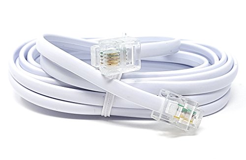 Cable de módem RJ11 a RJ11, M- core plano, largo, blanco, de ADSL de alta velocidad y banda ancha, disponible en 1 m, 2 m, 3 m, 5 m, 10 m, 15 m, 20 m, 30 m 2 m blanco
