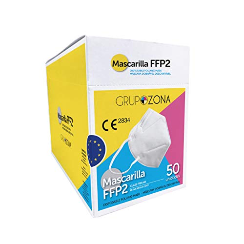 Caja 10 Mascarillas FFP2 homologadas CE 2834, color blanco, filtrado de 5 capas - GrupoZona - Mascarilla protección blanca - Envio rápido desde España