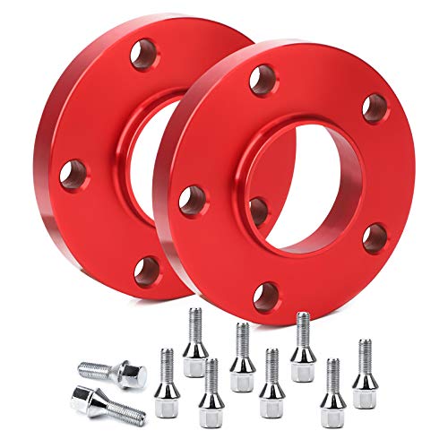 CarBole Separadores de rueda con tornillos, espaciadores de rueda LK: 5 x 120 mm, NLB: 72,6 mm, 20 mm, 2 unidades, color rojo