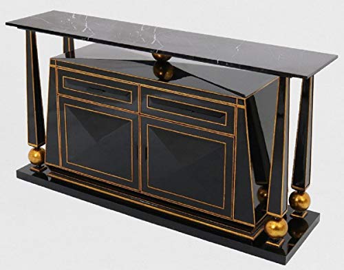 Casa Padrino aparador Art Deco de Lujo Negro/Oro Antiguo - Magnífico gabinete de Madera Maciza Hecho a Mano con encimera de mármol - Muebles Art Deco