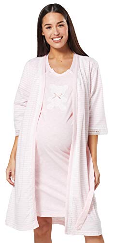 Chelsea Clark Conjunto de Maternidad para Mujer: Bata y camisón función de Lactancia (Rosa Polvo, S)