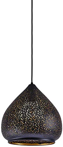 Classic Oriental E27 Pendant Lamp Vintage Lantern Design Hanging Light Outdoor Black/Indoor Gold Metal Screen Height Adjustable Suspension Lamps Ceiling Lighting,Φ29*29Cm