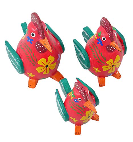 Coco Papaya - Juego de 3 gallinas de Pascua decorativas de madera