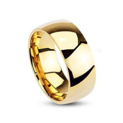 Coolbodyart Anillo De Acero Inoxidable dorado Clásico Alianza alto brillo pulido 8mm Ancho Tamaños anillo 60 (19) - 72 (23) - 66 (21.0)