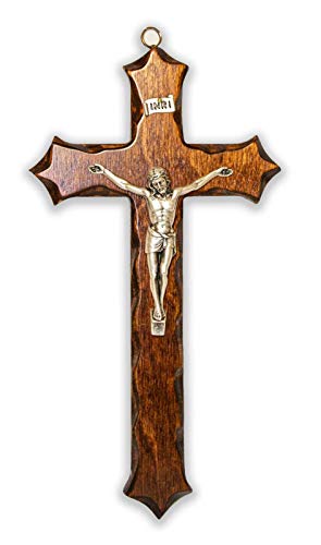 Crucifijo de madera – de pared – Cristo de plata – Fabricado en Umbria Italia – (25,5 x 14 cm)