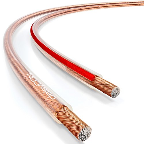 deleyCON 25m Cable de Altavoz 2X 1,5mm² Aluminio Recubierto de Cobre 2x48x0,20mm Trenza Marca de Polaridad - Transparente