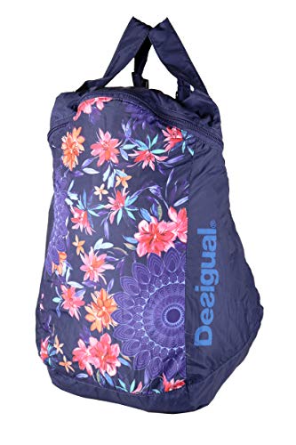 Desigual 18SAXFX0/5000 Bols_Flower Bag Ball - Mochila plegable (tamaño aprox.) : 40 x 26 x 15 cm (L x B x T), flores, azul rosa, multicolor, equipaje de mano.