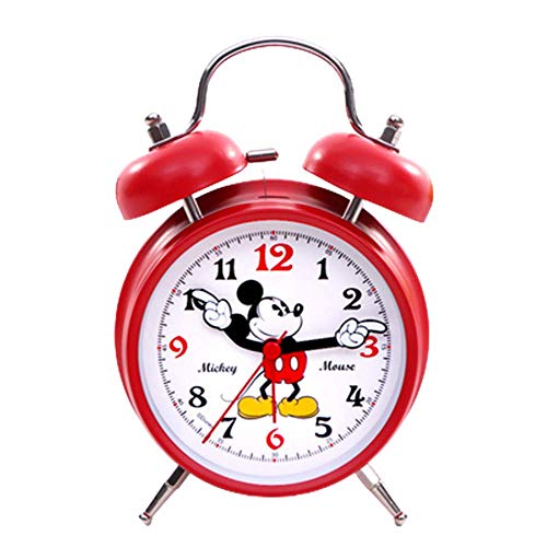Despertador Mickey Mouse, Niños Relojes De Alarma Reloj Silencioso con Luz Nocturna Y Fuerte Alarma, Fácil De Configurar Y De Pilas, Lindo Reloj De Campana Gemelo Decorativo, Niños,Rojo