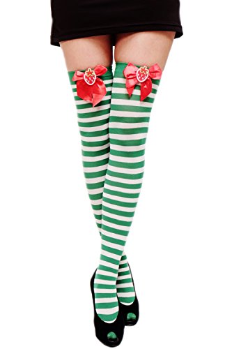 Dress Me Up - W-005-green - Medias por encima de la rodilla para carnaval, cosplay, color verde y blanco