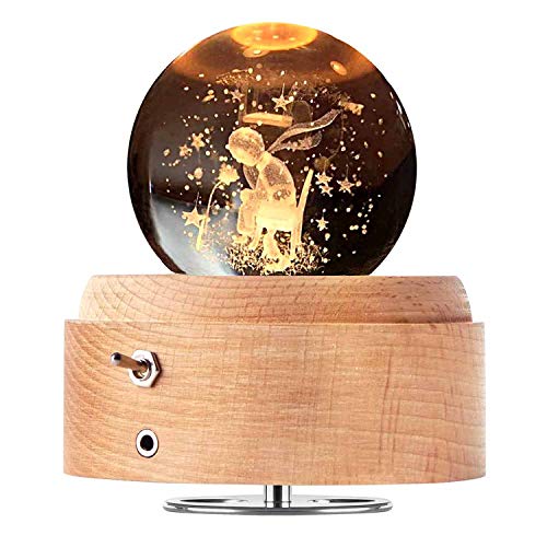 DUTISON Caja de música con bola de cristal de, caja de música de madera giratoria de 360 ° con luz, regalo para Navidad, Acción de Gracias, cumpleaños, Día de San Valentín