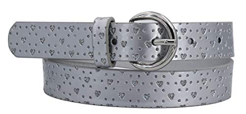 EANAGO Cinturón infantil para niñas (niños de guardería y primaria, 5-9 años, cintura de 57-72 cm), cinturón de 65 cm, con brillantes (plata)