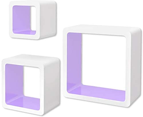 Estantería de Pared con Forma de Cubo, 3 tamaños Diferentes, para Libros/DVD, Montaje en Pared, Color Blanco y Lila (Purple)