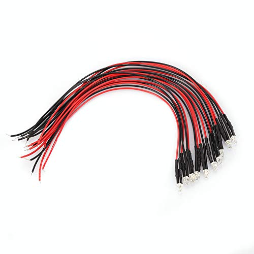 Fafeicy 10pcs 12v 0.06w Cableado de diodo emisor de luz LED, cable de luz multicolor, cableado de diodo emisor de luz de bajo consumo, diámetro de luz de 3 mm, longitud total de 20 cm (Red)