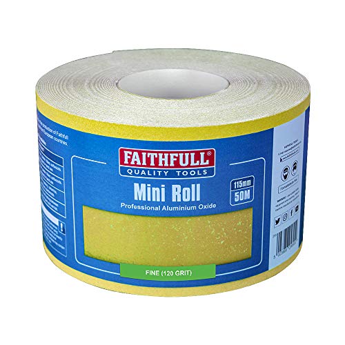 Faithfull - Rollo de papel de lija (115 mm x 50 m, 120 g, óxido de aluminio), color amarillo