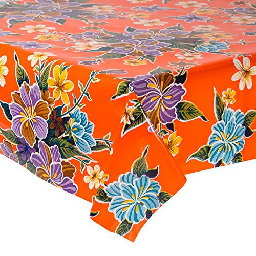 FANMEX - Fantastik - Mantel de Hule para Mesa (120 cm Ancho - Largo por Medio Metros) Modelo Hibisco Naranja