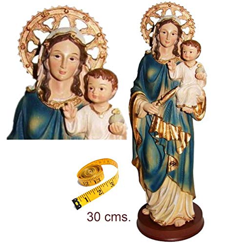 Figura María Auxiliadora 30 cms. en Resina, Pintada a Mano + 2 Medallas de Regalo de María Auxiliadora y San Juan Bosco