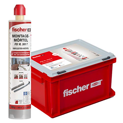 Fischer 553657 FIS VL 300 T - Juego de montaje para aplicaciones estándar de ladrillos llanos perforados y hormigón triturado (20 STK, 40 mezcladores estáticos, 1 caja artesanal), color gris