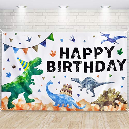 Fondo de Cumpleaños de Dinosaurios - Decoración para Fiestas de Dinosaurios para Niños 185 x 110cm Fotografía al Aire Libre Suministros para Fiestas de Cumpleaños Bandera de la Pared Decoración