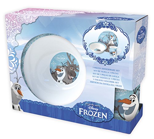 Frozen Olaf & Sven - Juego de 3 piezas de porcelana para desayuno, platos, vasos, cuenco de cereales en una práctica caja de regalo