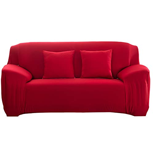 Funda de sofá elástica Antideslizante Funda de sofá elástica de Tejido elástico extraíble Cubierta de sofá/Dos/Tres/Cuatro plazas Rojo(2 Seater ：145-185cm)