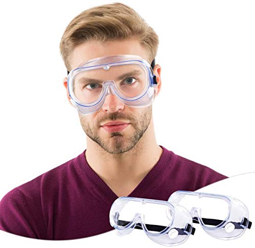 Gafas Protección, Laboratorio Gafas de Seguridad con Transparentes Lente óptica Anti Rasguños Antivaho Anti Virus - Protectoras para Ciclismo/DIY/Trabajo, Perfecto para Usuarios de Gafas Graduadas (2)
