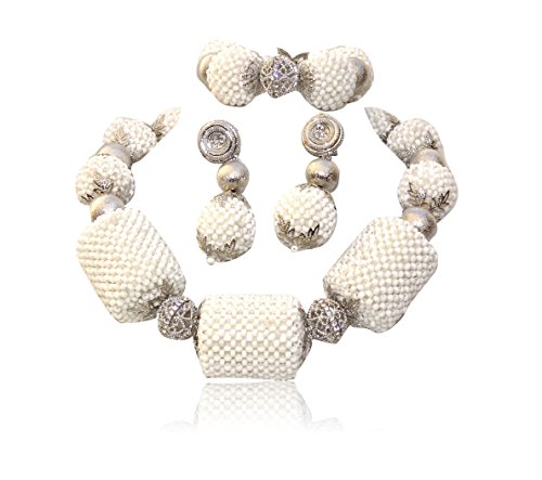 Gargantilla de Color blanco nuevo diseño de tambor con accesorios de plata perlas de africano novia boda joyería collar Set