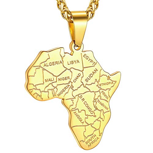 GoldChic Colgante Africa Oro galvanizado Regalo Exotico para Novios Cadena Ajustables 60 cm de Acero Inoxidable Servicio Grabar Gratis Caja de Regalo